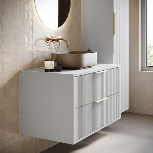 Badplaats Wastafelkast Rimini 80 cm – Mat Wit – Badmeubel met Kolomkast