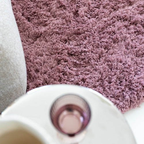 Rond hoogpolig vloerkleed Pilo Darkpink Polyester Interieur05