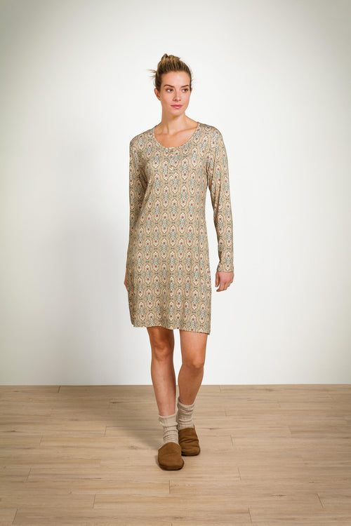 Pip Studio - Desiree Nachthemd Lange Mouw Dames - Jabali - Khaki - M - vtwonen shop