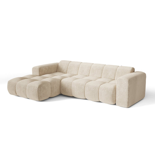 Premium Interiors - Linkerhoekbank BLOOM - gewaafd fluweel crème 290cm