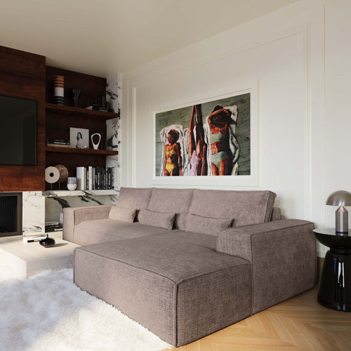 Premium Interiors - Rechthoekige hoekbank met snelle slaapfunctie JUNE - gewaafd fluweel mol 320cm
