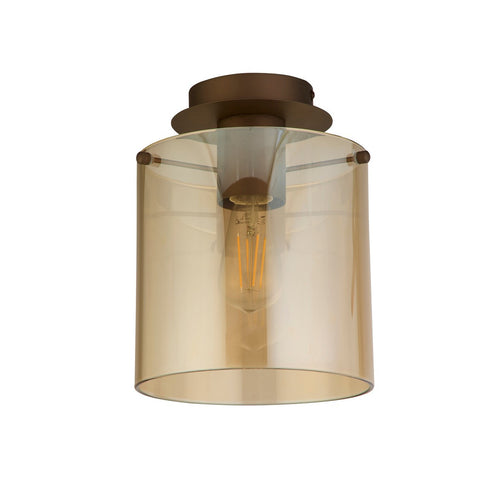 Searchlight Sweden 1-lichts plafondlamp - Mokka metaal en amberkleurig glas