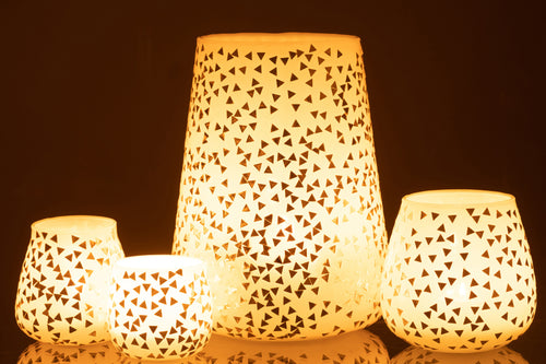 J-Line windlicht Driehoek - glas - wit/goud - extra large