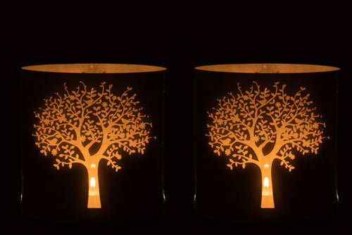 J-Line windlicht Boom - glas - wit/blauw - extra large - 2 stuks - vtwonen shop