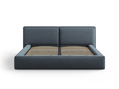Cosmopolitan Design Opbergbed met dubbel hoofdbord Arendal 200x200cm, structurele stof, blauw - 228x251x97.5cm