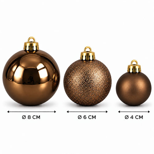 Mica Decorations Bal Onbreekbaar Bruin 46 Stuks - Kerstballenset met Diameters van 4, 6 en 8 cm - Onbreekbare Kerstballen van Gerecycled Polystyreen -