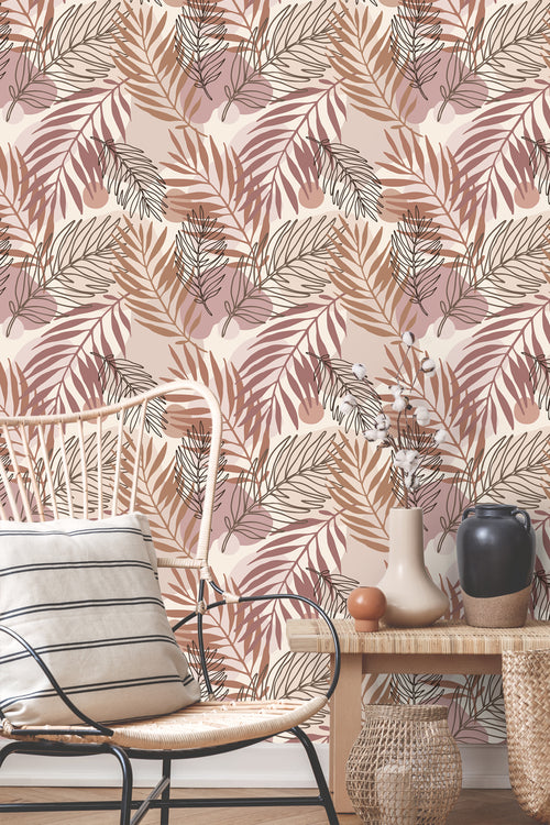 ESTAhome behang bladeren beige en oudroze - 50 x 900 cm - 139821 - vtwonen shop