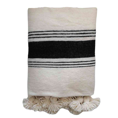 MÔMÉ Plaid Pom Pom - wit/zwart - wol - 150 x 190 cm - striped design - vtwonen shop