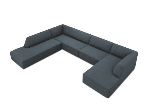 Micadoni Panoramische hoekbank links Ruby 7-zits, ribfluwelen, blauw - 273x366x69cm