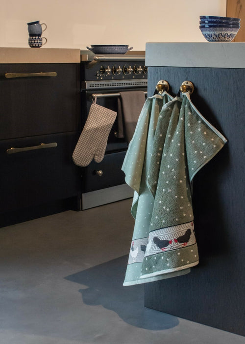 Luxe Keukendoek en Theedoek Kip Donkergroen -  Bunzlau Castle - 100% biologisch GOTS katoen