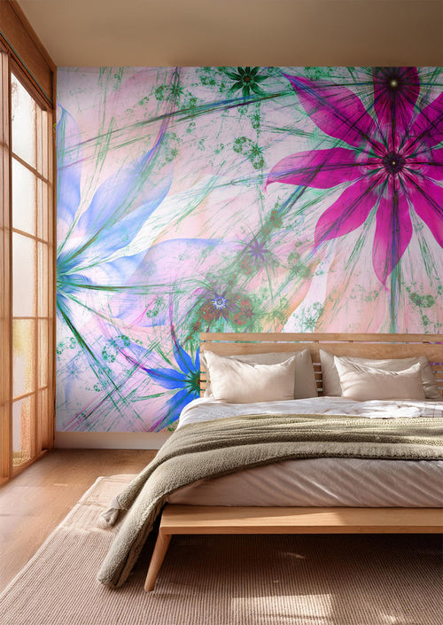Sanders & Sanders fotobehang bloemen roze, blauw en groen - 375 x 270 cm - 600552