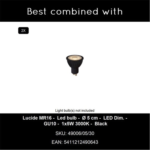 Lucide wandspot ZARO - 2xGU10 - Zwart