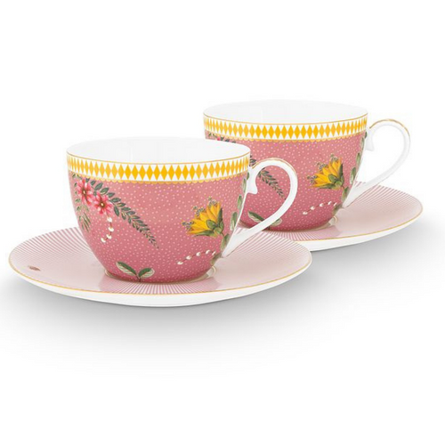 Pip Studio La Majorelle Kop en Schotel - Servies - Set van 2 kopjes en schoteltjes - Roze - 280ml - vtwonen shop