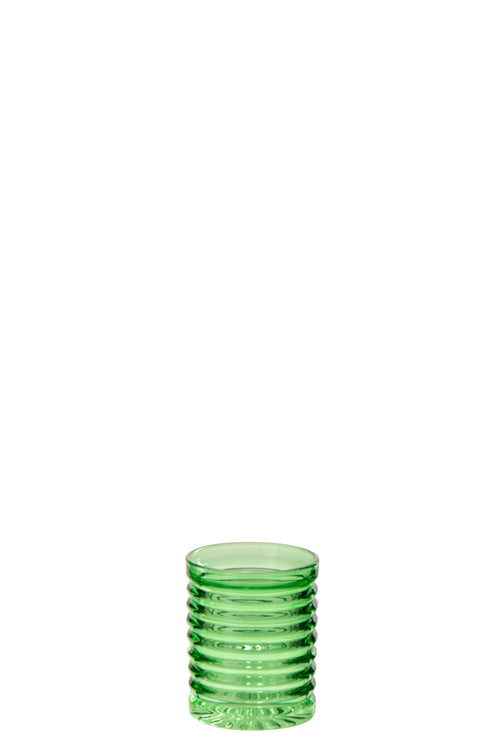 J-Line drinkglas Geribbeld - glas - groen - 2 stuks