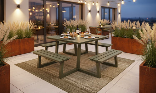 MaximaVida vierkante aluminium picknicktafel Dex 215 cm olijfgroen - open instap - vtwonen shop