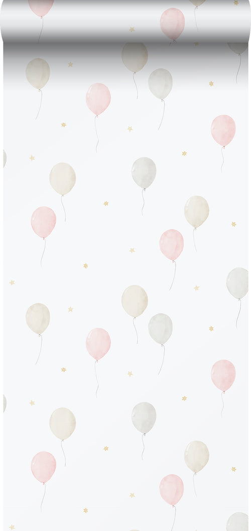 Sanders & Sanders behang luchtballon licht roze, beige en wit - 53 cm x 10.05 m - 640634