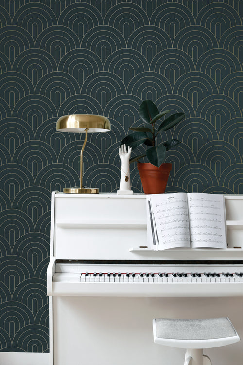 ESTAhome behang art deco motief donkerblauw - 53 cm x 10.05 m - 139743 - vtwonen shop