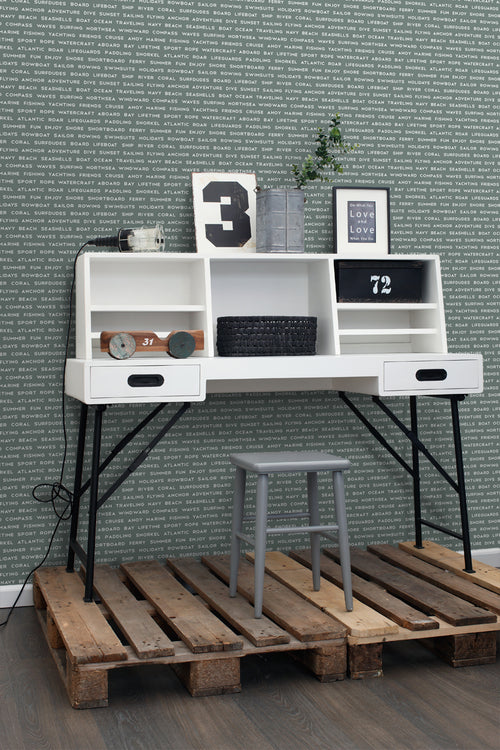 ESTAhome behang maritieme strandteksten vergrijsd groen - 53 cm x 10.05 m - 138960