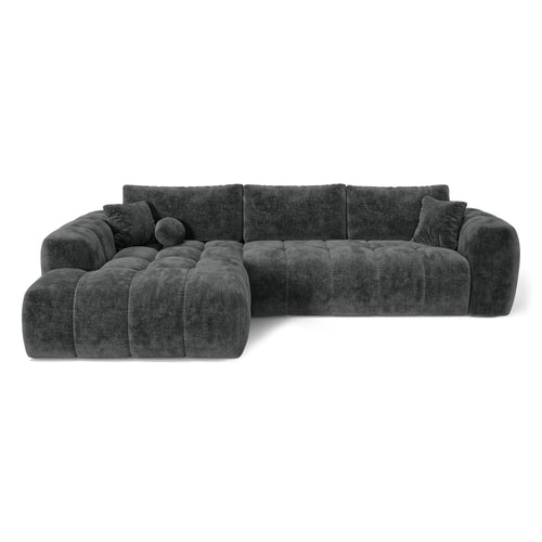 Premium Interiors - Linkshoekbank met slaapfunctie en opbergruimte SKY - gewaafd fluweel leisteengrijs 310cm