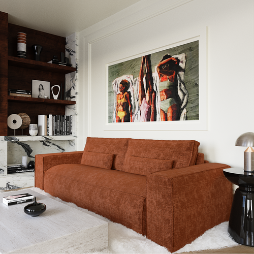 Premium Interiors - Snel uitklapbare slaapbank JUNE - gewaafd fluweel terracotta 236cm