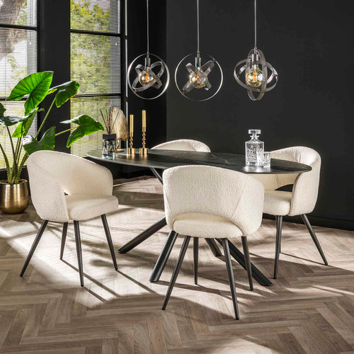 Giga Meubel Eetkamerstoel Salon Tissee - Wit Bouclé - Set van 2