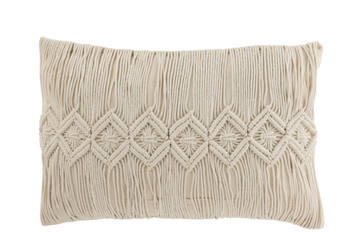 J-Line kussen Linea Macrame Rechthoek - katoen - gebroken wit