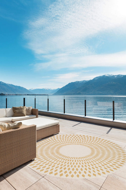 AFK Living vloerkleed Illusion - voor binnen en buiten - geel - 160 x 160 cm