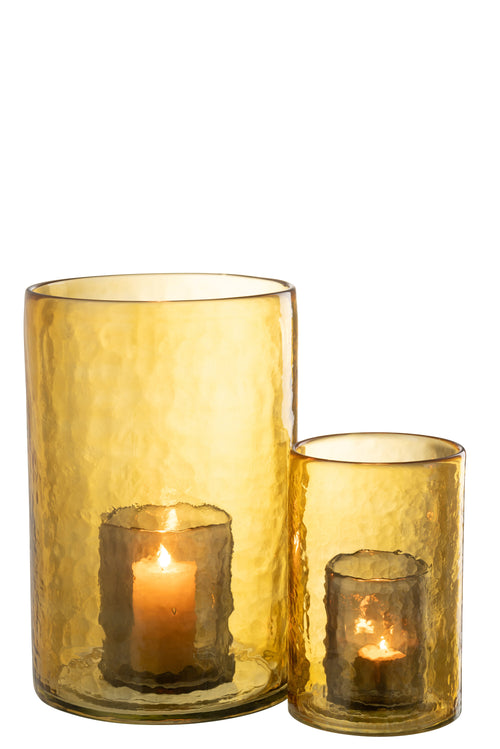 J-Line windlicht Dubbel - glas - geel - large