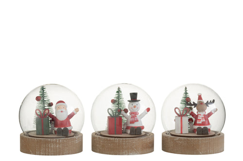 J-Line decoratie stolp Kerstman/Rendier/Sneeuwman - hout/glas - mix - 3 stuks - LED lichtjes - vtwonen shop