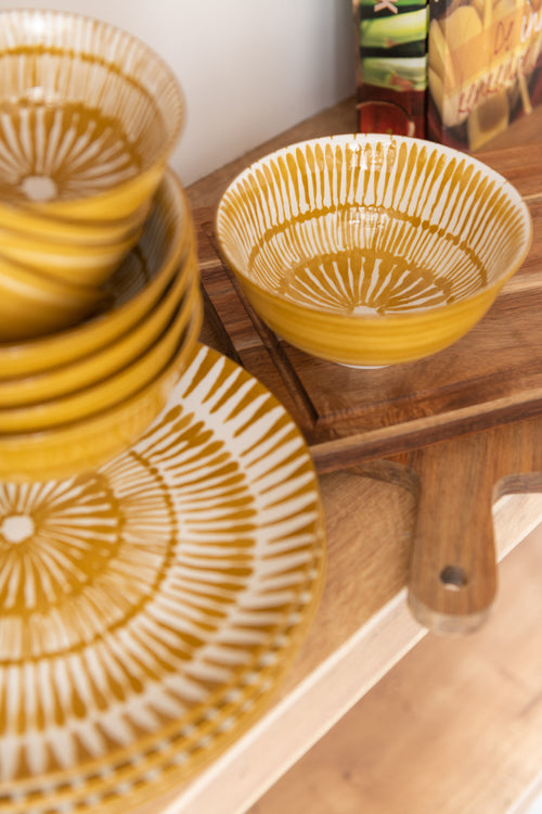 J-Line kom Jam - porselein - wit/oker - large - 2 stuks - vtwonen shop