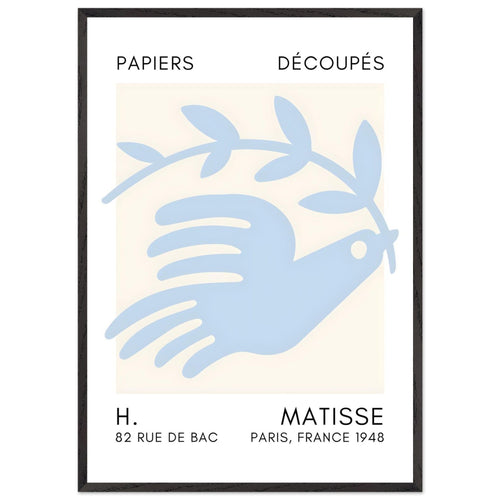 Artfulprints Poster met Lijst Matisse – Peace dove light blue   - 70x100 cm - Blauw