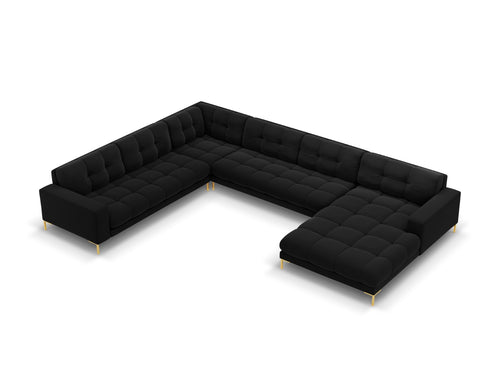 Cosmopolitan Design Panoramische hoekbank links Bali 7-zits, flueel, zwart - 256x327x75cm