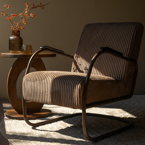 Spinder Design Retro Fauteuil - Brede ribstof - Chocolate Brown/Espresso