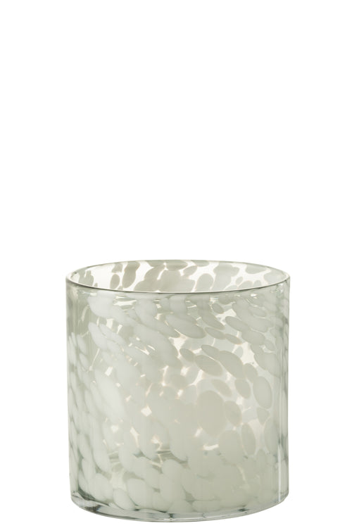 J-Line windlicht Spikkel - glas - grijs/wit - medium