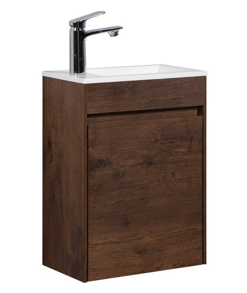 Badplaats Toiletmeubel Sinta 40 x 22 cm – Walnoot Bruin – Fonteinmeubel met Witte Wastafel