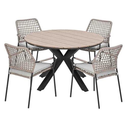 Garden Impressions Tuinset Natas sand 5-delig - Tulli tuintafel Ø122 cm
