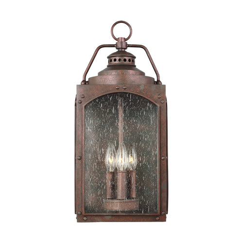 Elstead Randhurst 3-lichts grote wandlantaarn voor buiten, koperoxide, IP44, E14