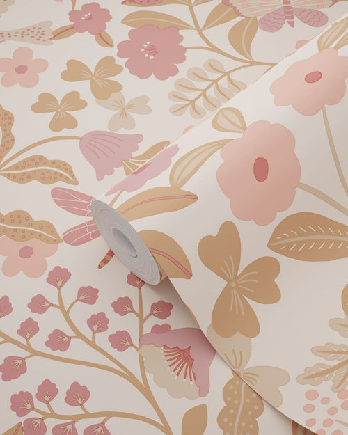 ESTAhome behang bloemen en vogels roze - 50 x 900 cm - 132230