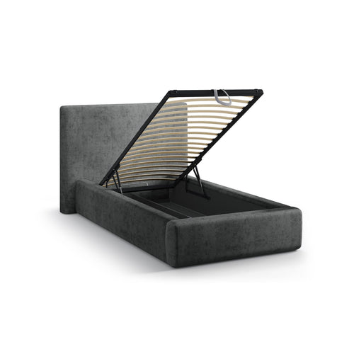 Cosmopolitan Design - Opbergbed met hoofdeinde Asti 90x200cm chenille donkergrijs - 220x130x95cm