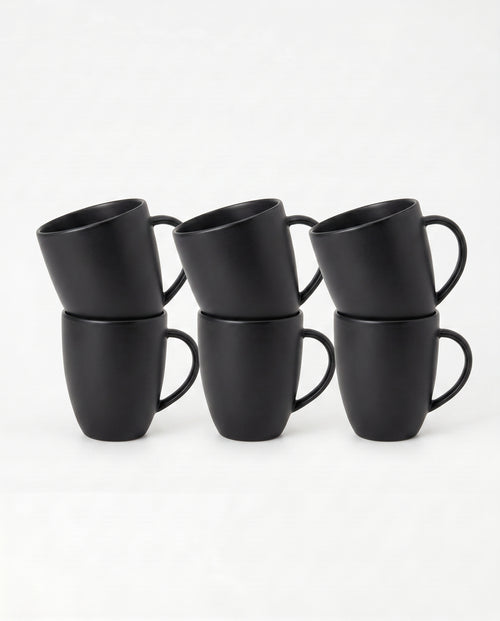 vtwonen - Basic - mokken set van 6 - porselein - mat zwart - 275 ml