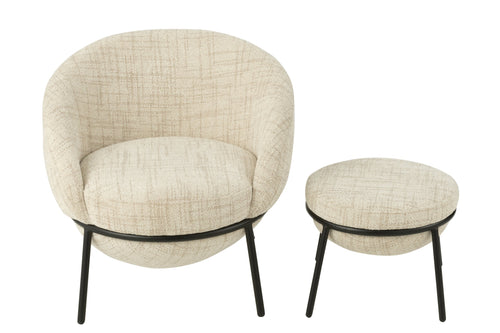 J-Line loungestoel + poef - ijzer - beige/zwart