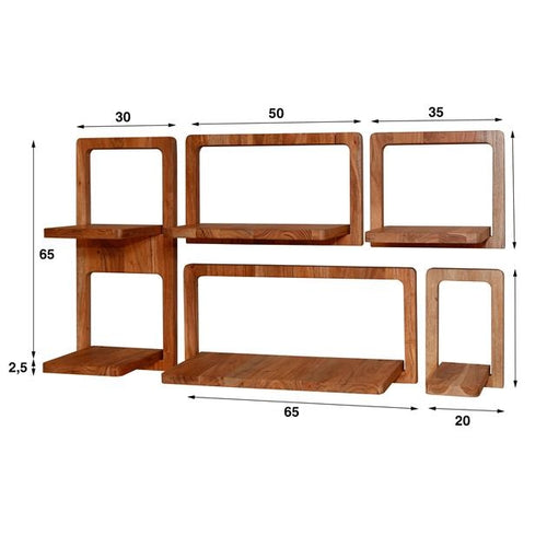 Giga Meubel Wandschap Curvy - Acaciahout - Set van 5 - 30x23x65cm