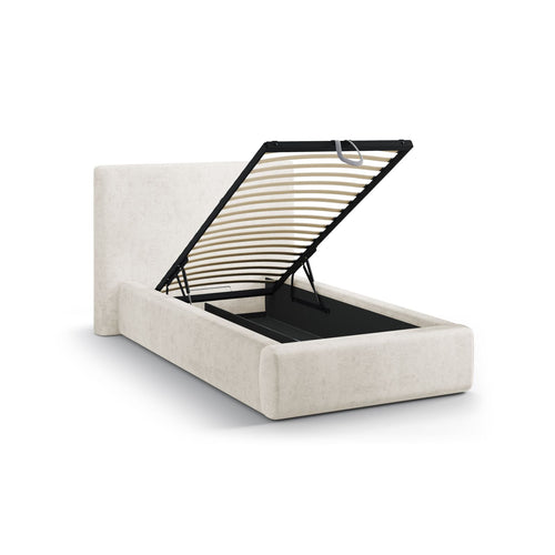Cosmopolitan Design - Opbergbed met hoofdeinde Asti 90x200cm chenille lichtbeige - 220x130x95cm