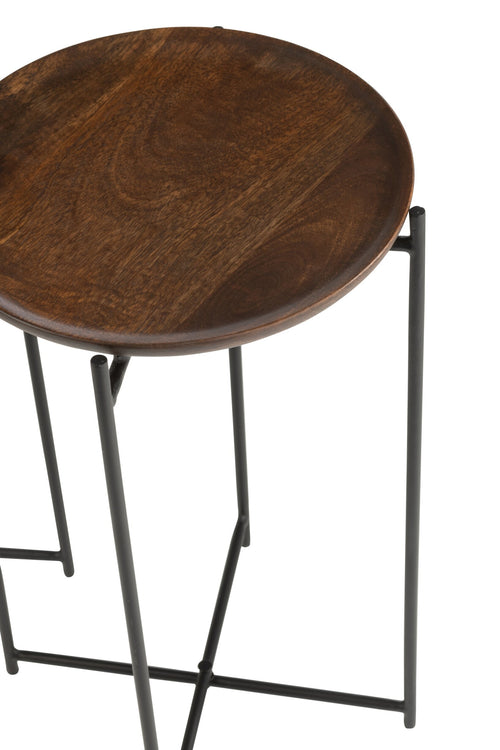 J-Line bijzettafel Rond - ijzer/hout - bruin/zwart - 2 stuks