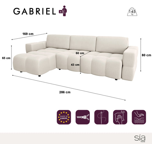 Sia Home - Slaapbank GABRIEL - Geweven stof - Crème - 286cm - vtwonen shop