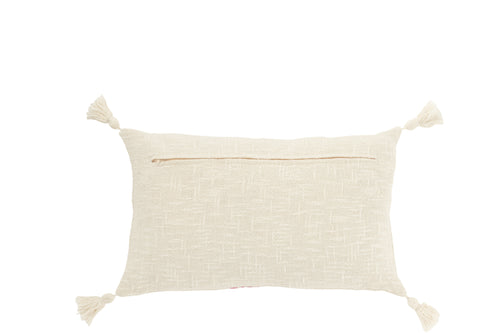 J-Line kussen Rechthoek Strepen + Kwasten - katoen - wit/roze