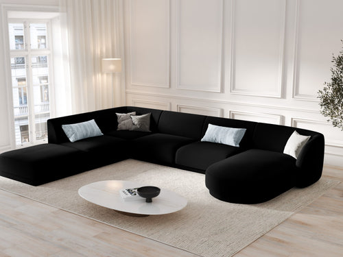 Micadoni Panoramische hoekbank links Miley 6-zits, flueel, zwart - 255x330x70cm