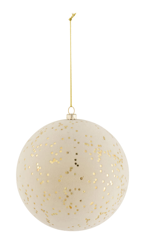 J-Line kerstbal Stippen - fluweel - creme/goud - large - 4 stuks - kerstversiering - vtwonen shop