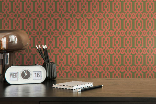 Livingwalls behang grafisch motief oranje en groen - 53 cm x 10.05 m - AS-390621 - vtwonen shop