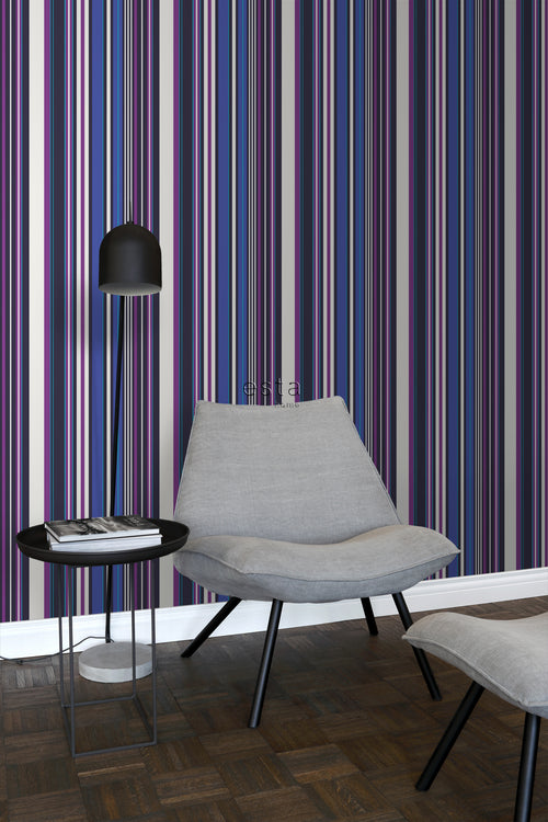 ESTAhome behang strepen paars en blauw - 53 cm x 10.05 m - 116536